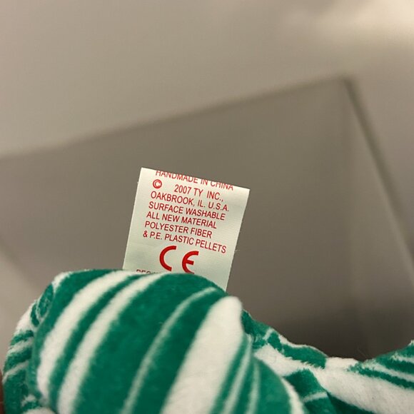 TY BEANIE BABY Striped Green Holiday Teddy With Tags Retired 2007 Plush 9" - Picture 6 of 6